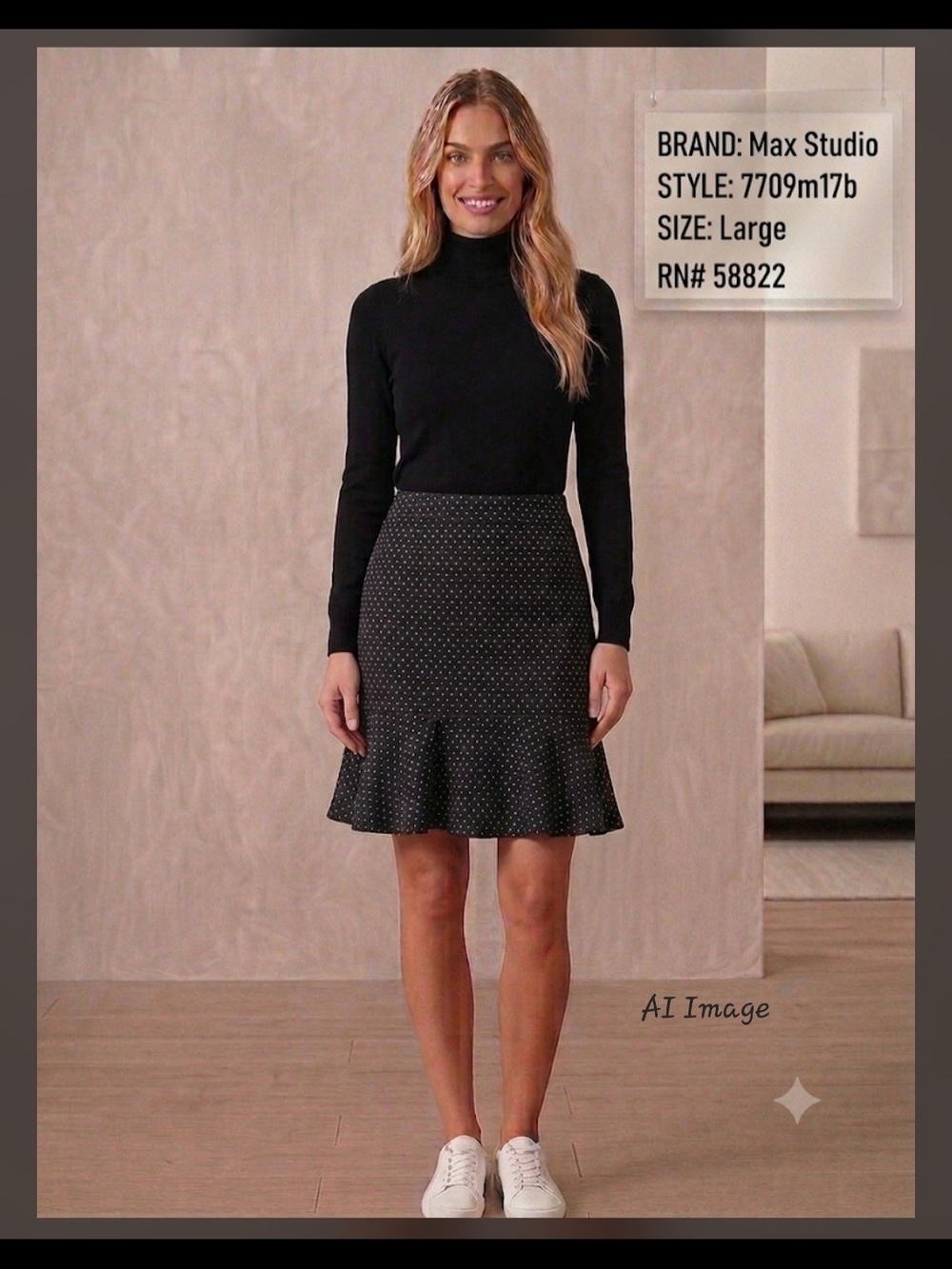 Max Studio Black Polka Dot Flounce Skirt